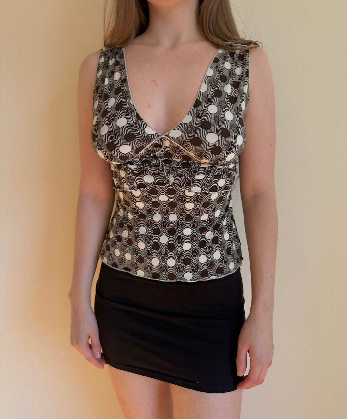 Polka Dot Mesh Sleeveless Top