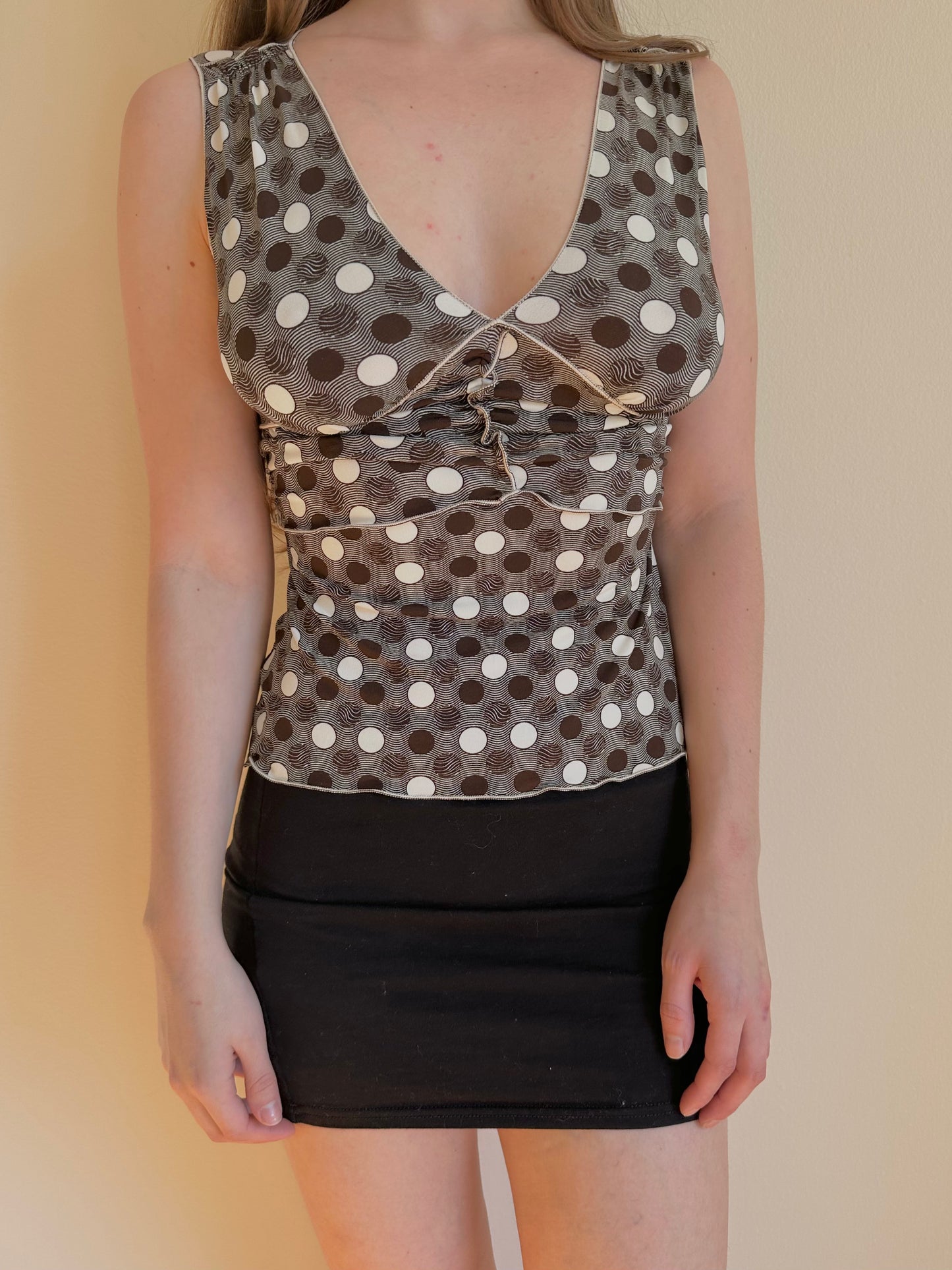 Polka Dot Mesh Sleeveless Top