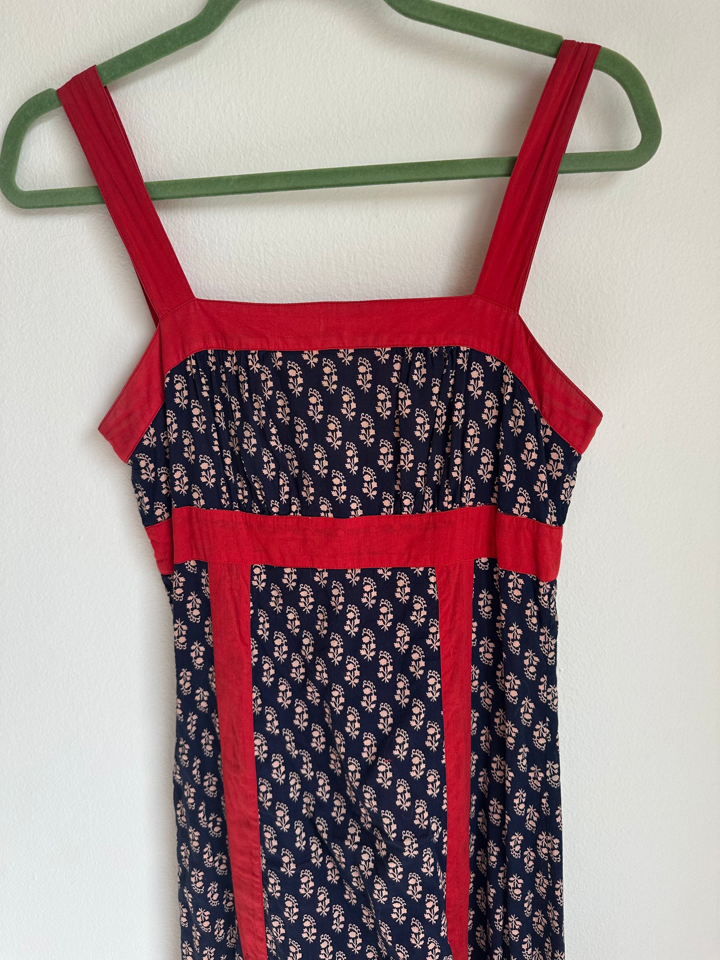 Navy Blue and Red Floral Paneled Dress