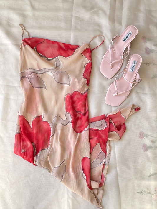 Sheer Pink Floral Silk Dress